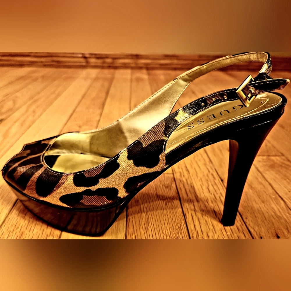 Guess Peeptoe Animal Print High Heel